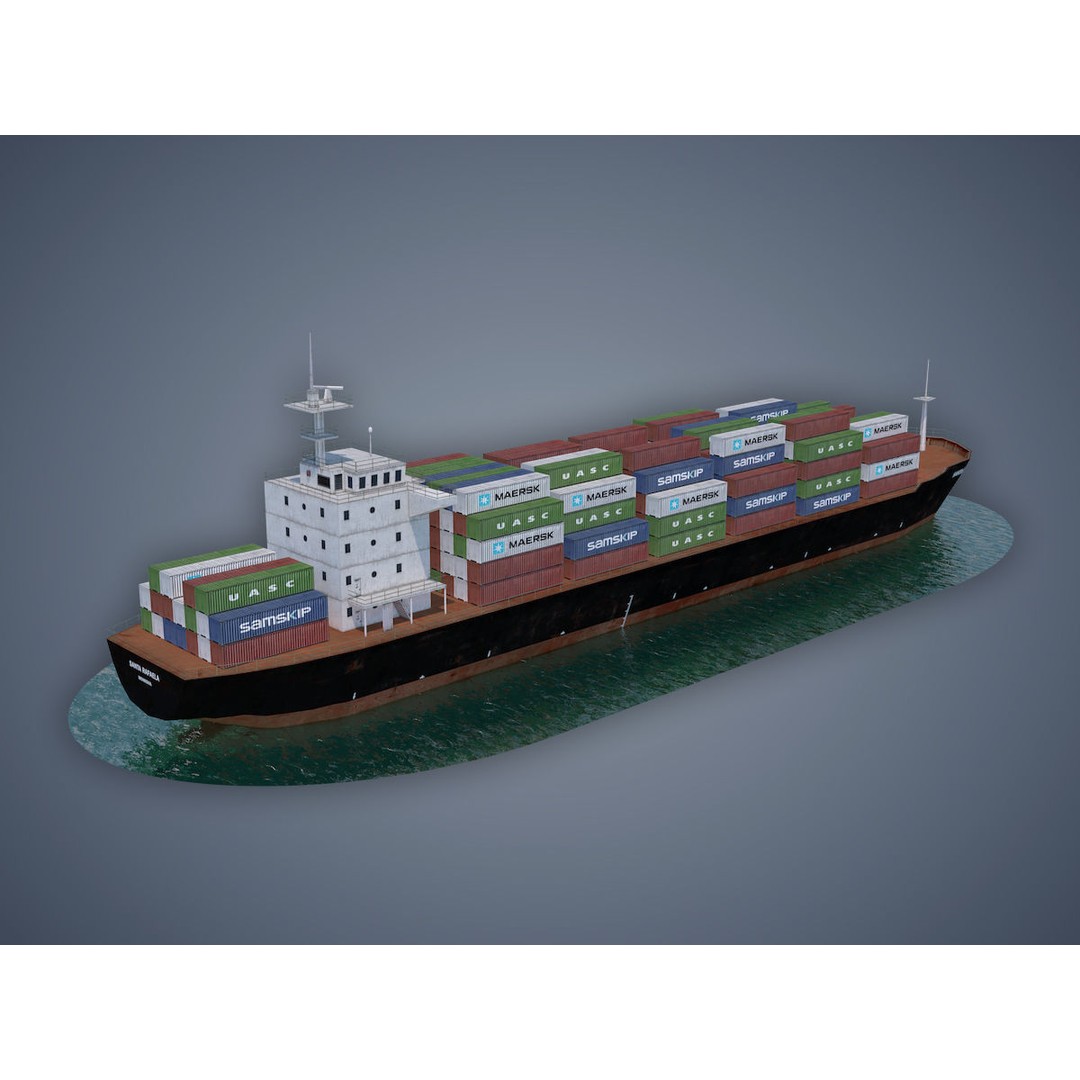 Cargo Ship 3D Model – Low Poly Industrial Vessel, Game Ready FBX - View 3