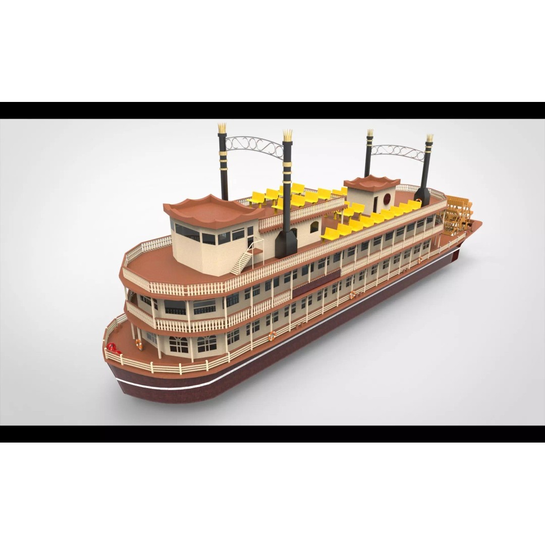 Paddle Boat 3D Model – Low Poly Watercraft, FBX, Game Ready - View 2