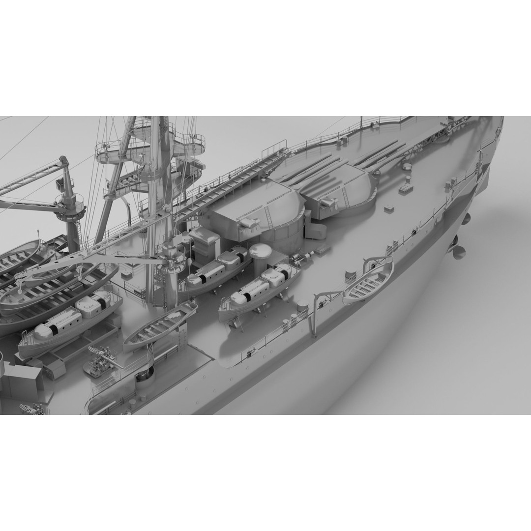 USS Arizona 3D Model – Pennsylvania Class Battleship, Rigged - View 8