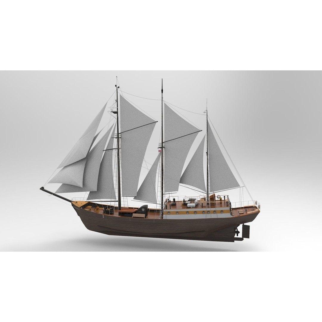 Sailing Ship Type B 3D Model – Classic Maritime Vessel, FBX - View 3