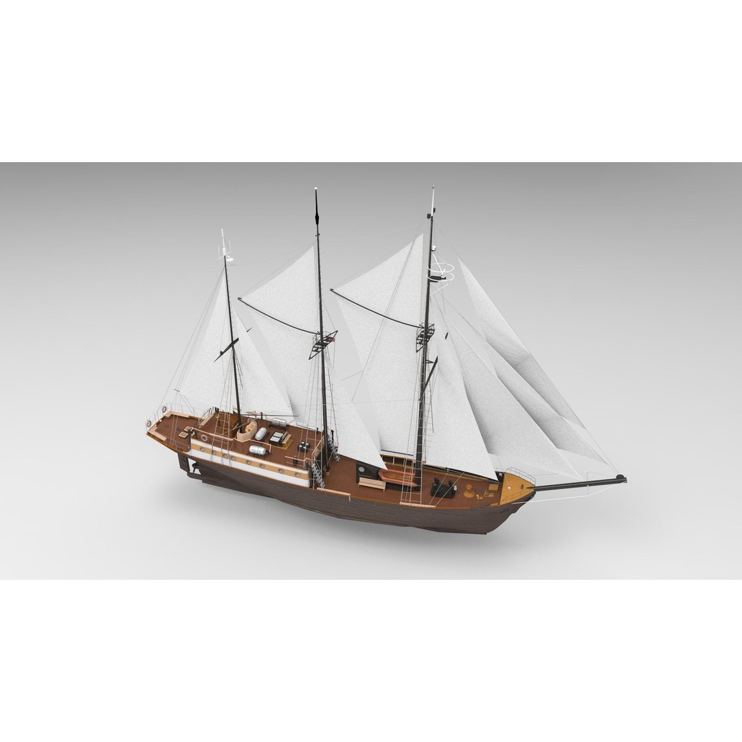 Sailing Ship Type B 3D Model – Classic Maritime Vessel, FBX - View 4