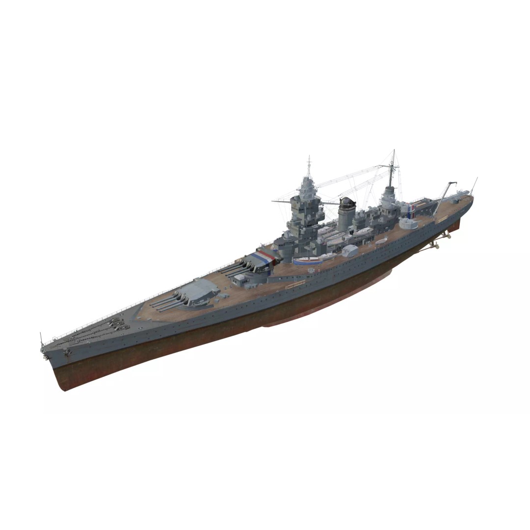 Dunkerque-Class Battleship 3D Model – Low Poly PBR Asset, FBX - View 2