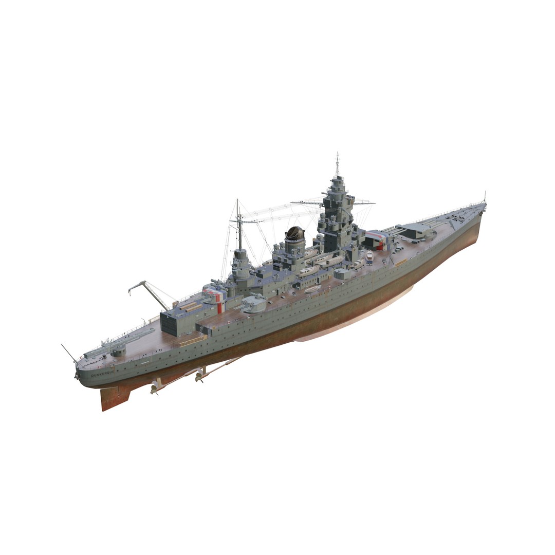 Dunkerque-Class Battleship 3D Model – Low Poly PBR Asset, FBX - View 3