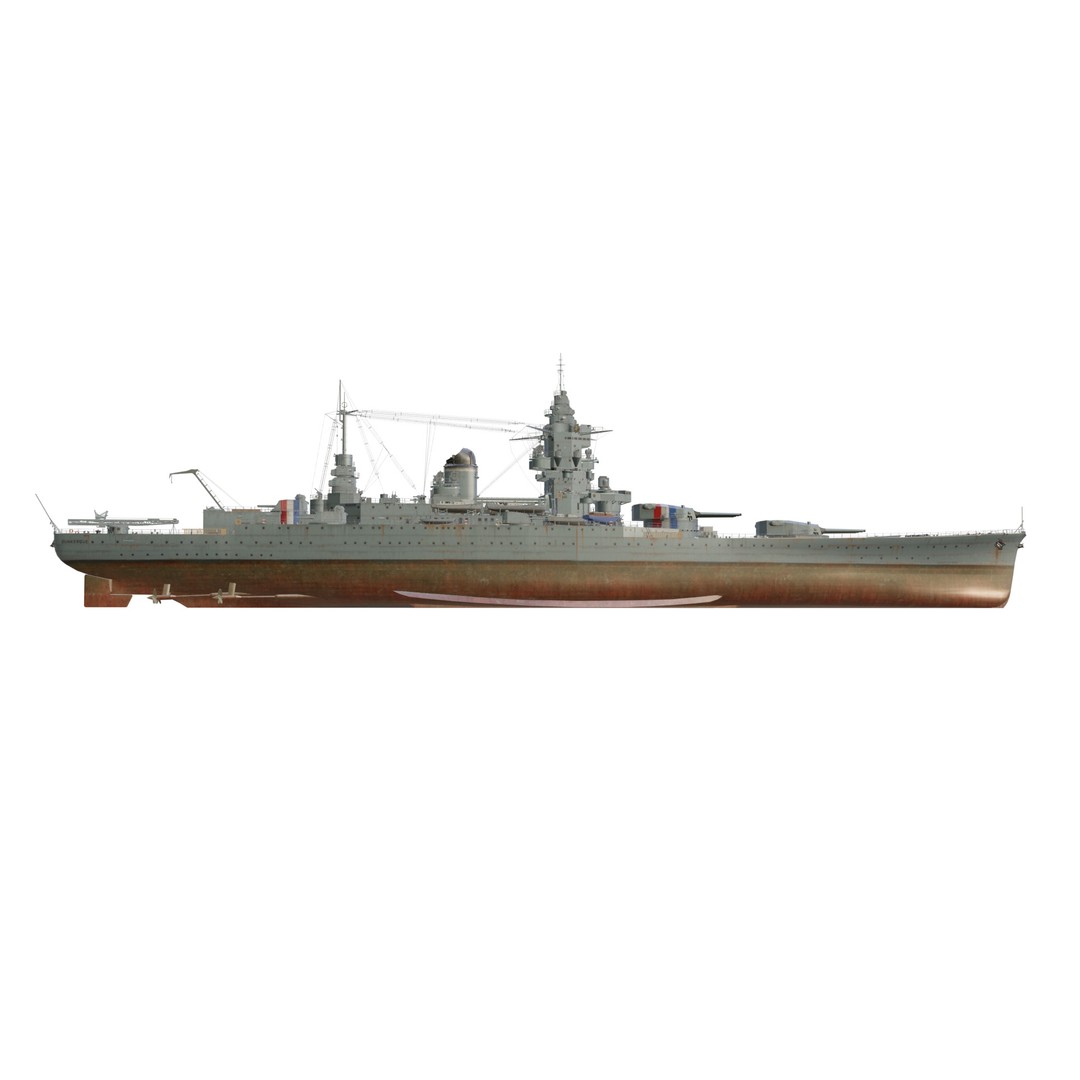 Dunkerque-Class Battleship 3D Model – Low Poly PBR Asset, FBX - View 9