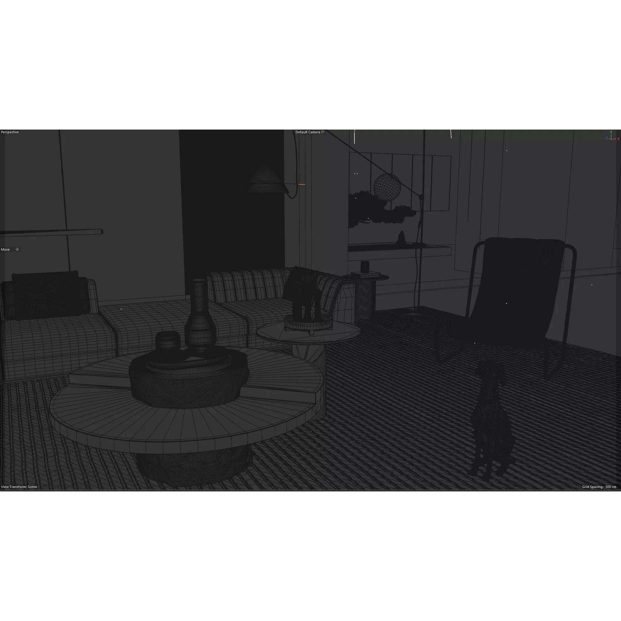 Luxury Dark Modern Living Room - Cinema 4D 3D Model - View 11