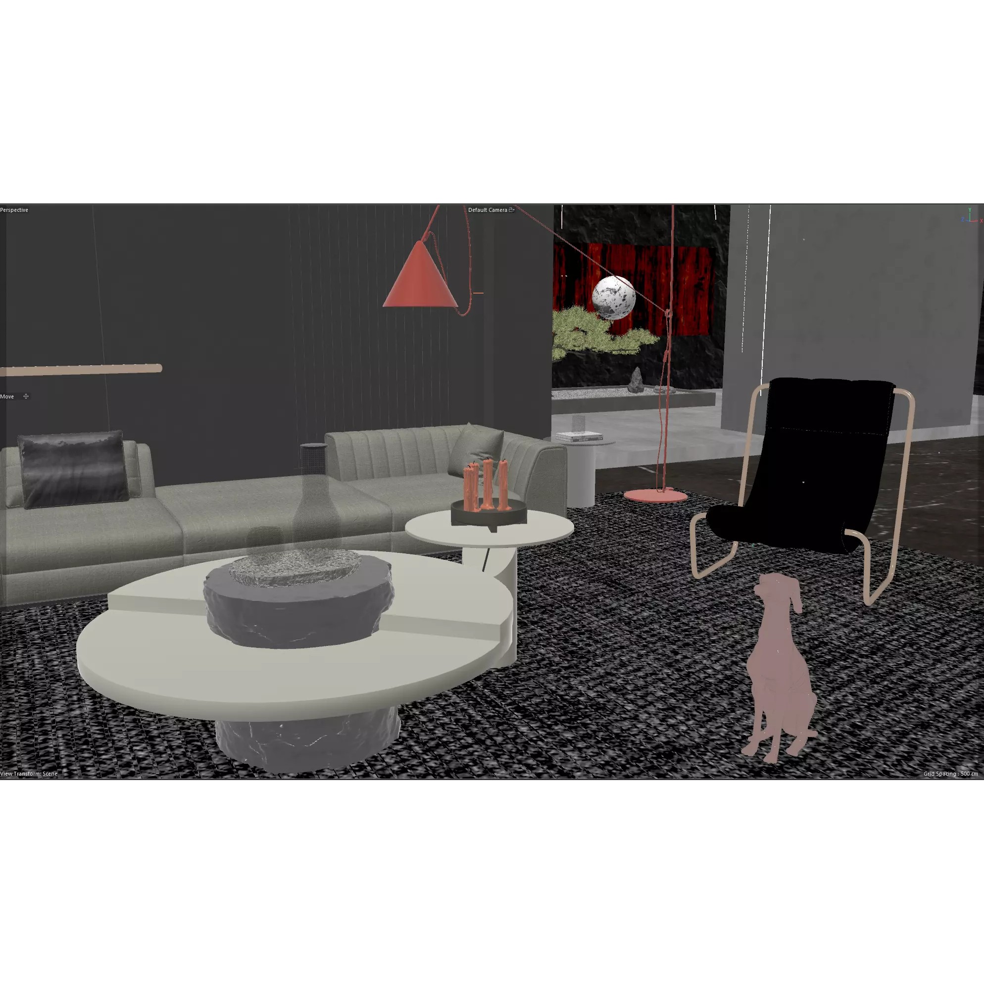 Luxury Dark Modern Living Room - Cinema 4D 3D Model - View 12
