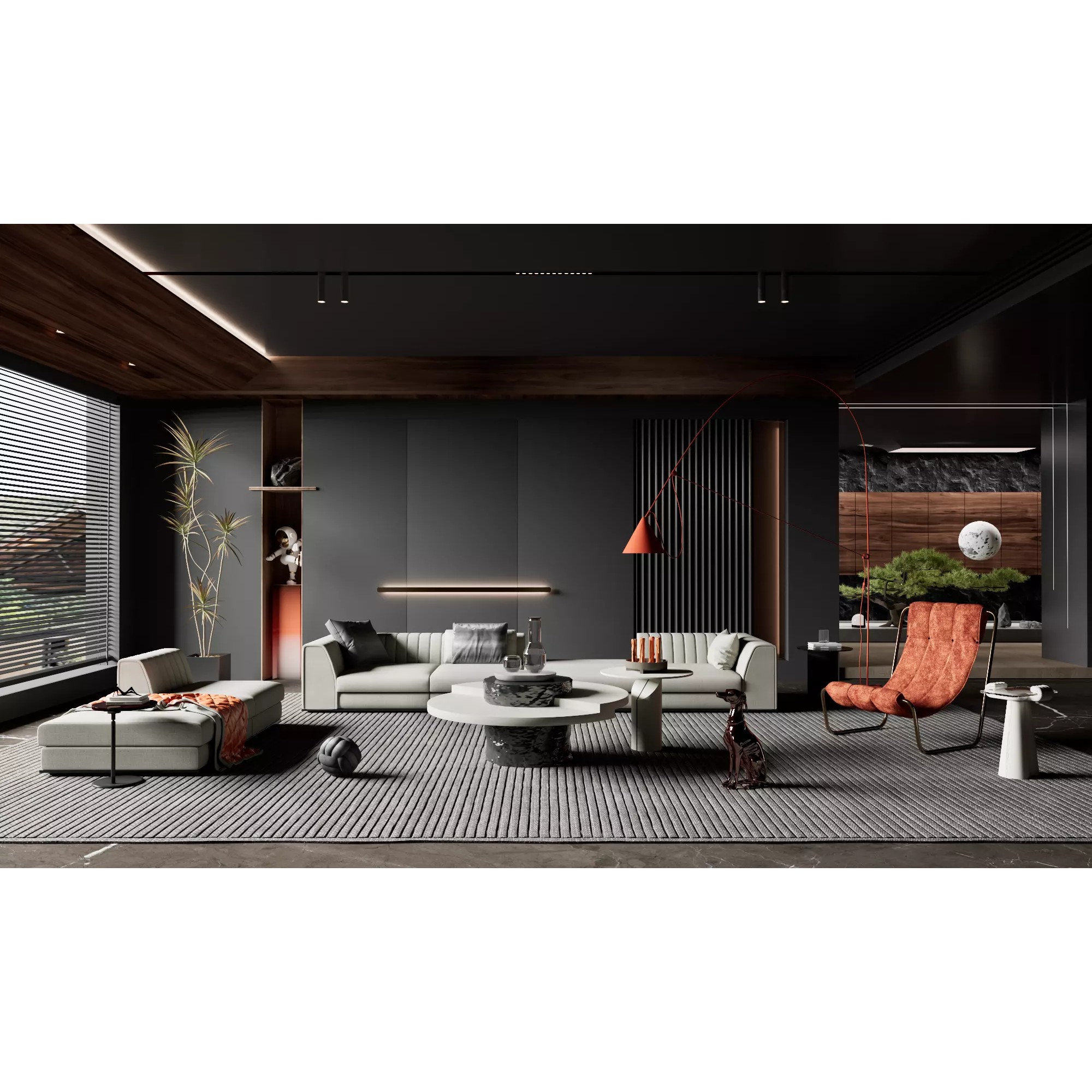 Luxury Dark Modern Living Room - Cinema 4D 3D Model - View 2