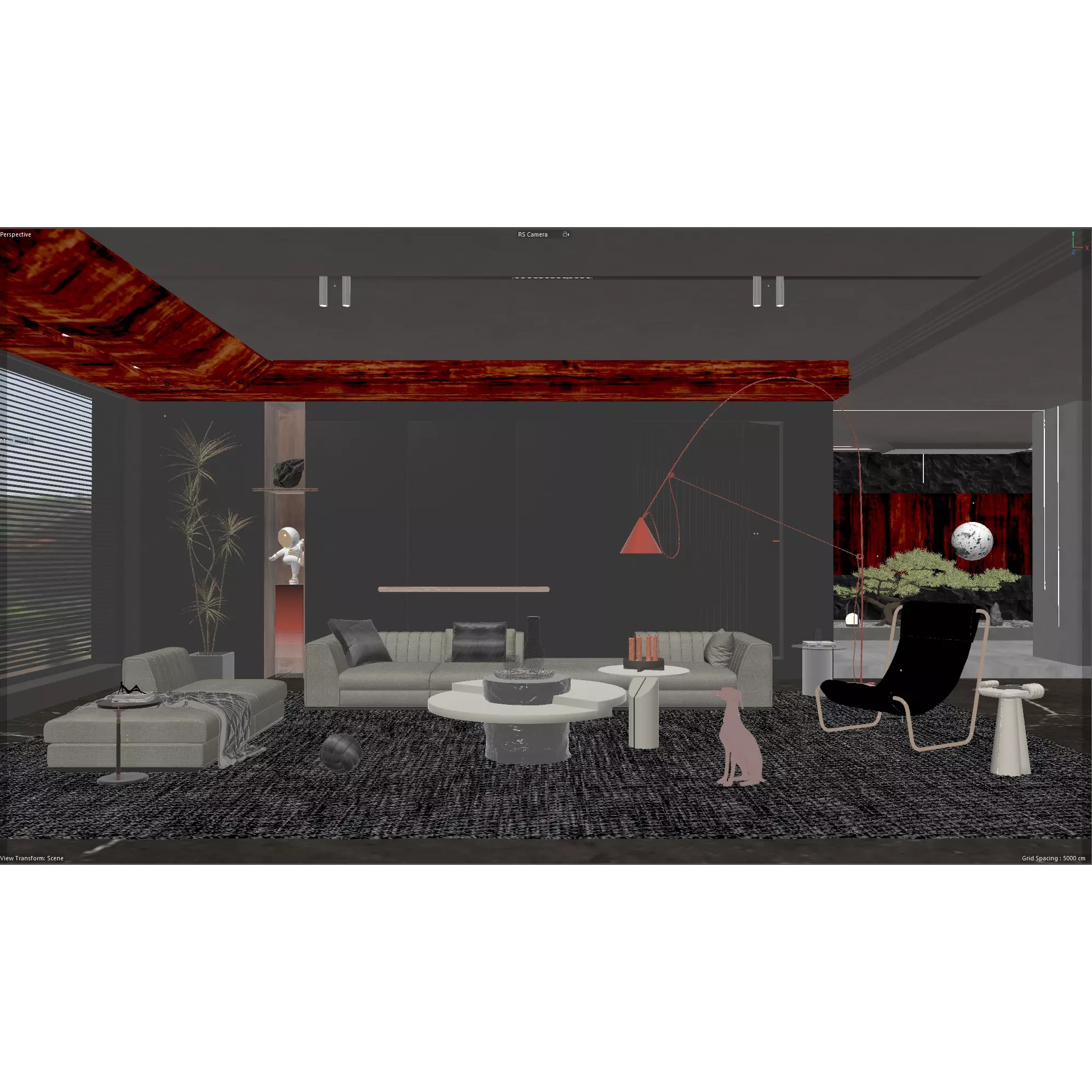 Luxury Dark Modern Living Room - Cinema 4D 3D Model - View 5