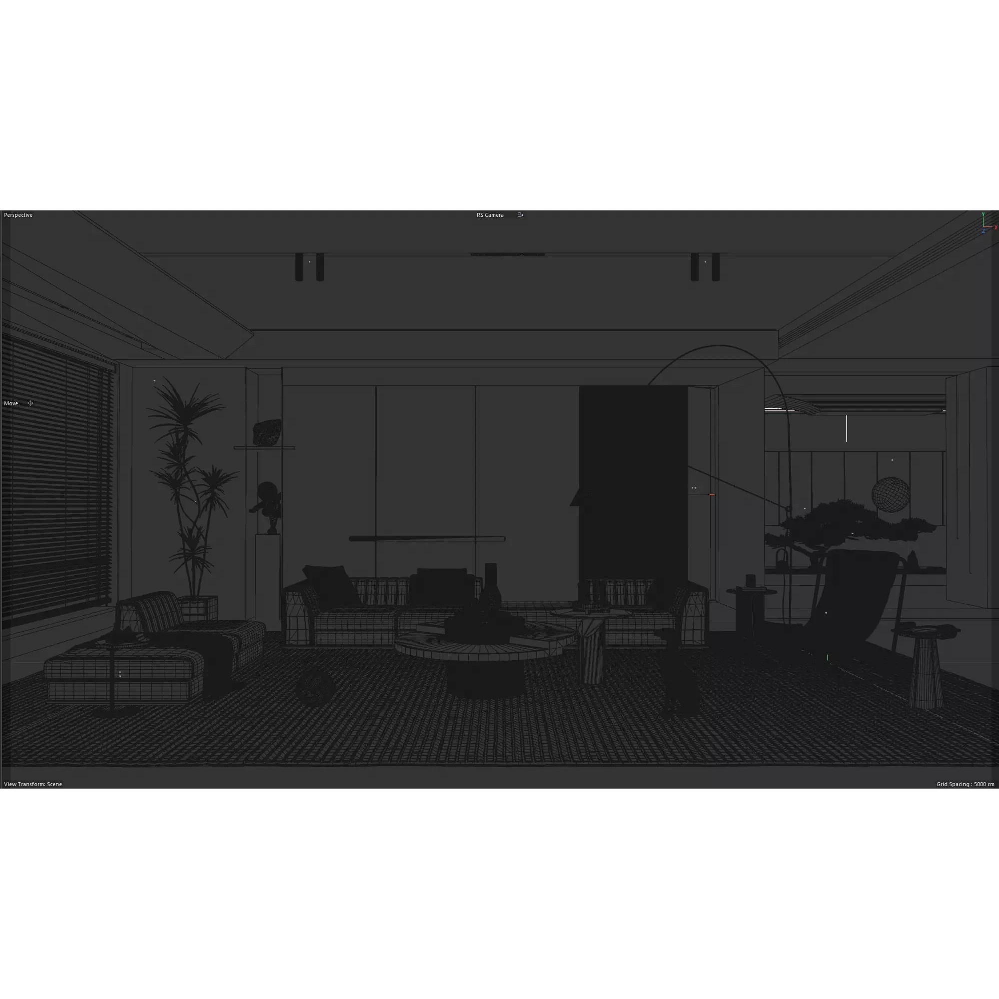 Luxury Dark Modern Living Room - Cinema 4D 3D Model - View 6
