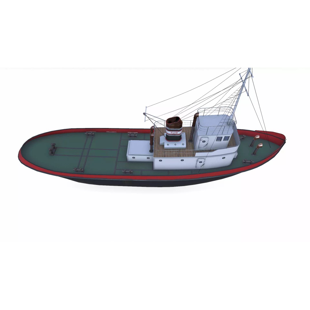 Old Tugboat 3D Model – Low Poly PBR Game Asset, FBX, OBJ, Blender - View 14