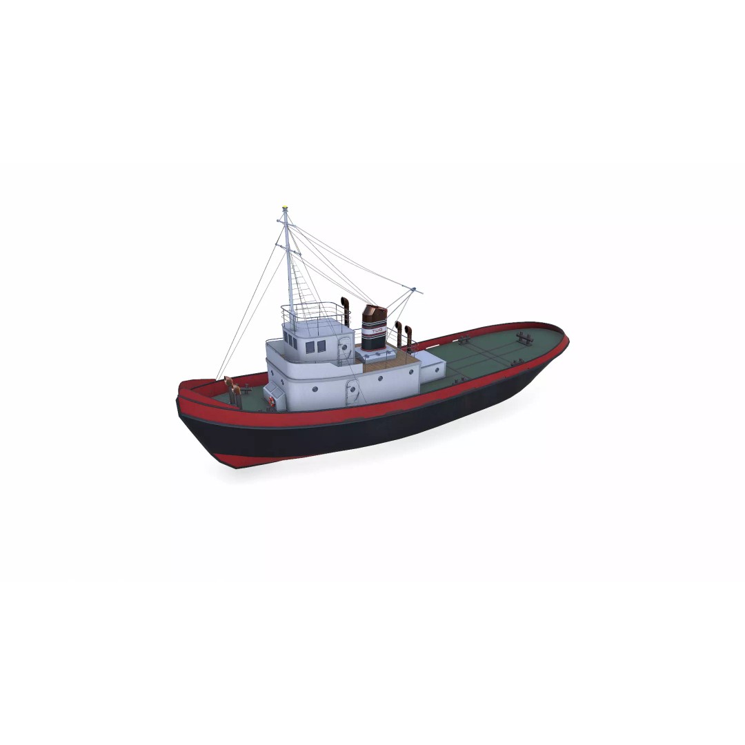 Old Tugboat 3D Model – Low Poly PBR Game Asset, FBX, OBJ, Blender - View 3