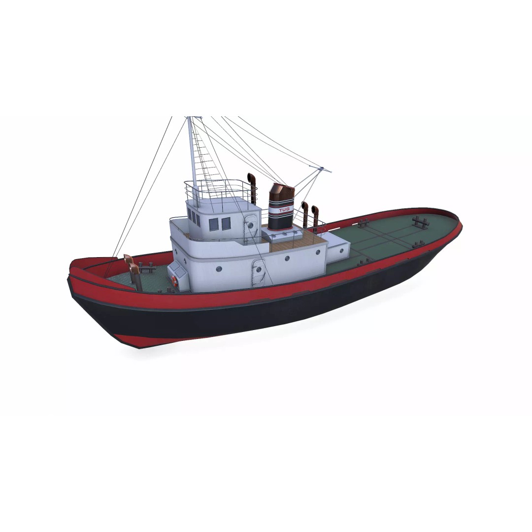 Old Tugboat 3D Model – Low Poly PBR Game Asset, FBX, OBJ, Blender - View 4