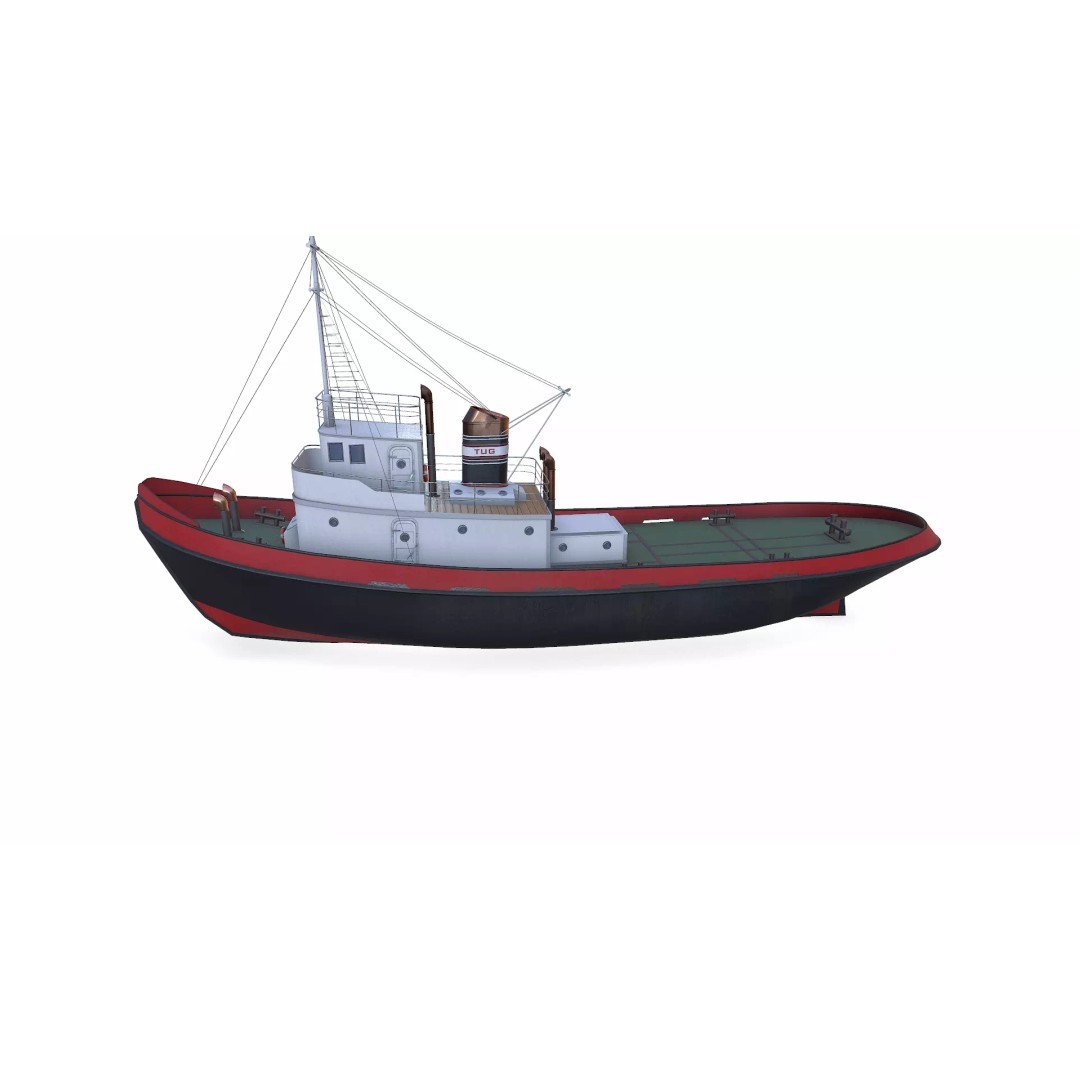 Old Tugboat 3D Model – Low Poly PBR Game Asset, FBX, OBJ, Blender - View 6