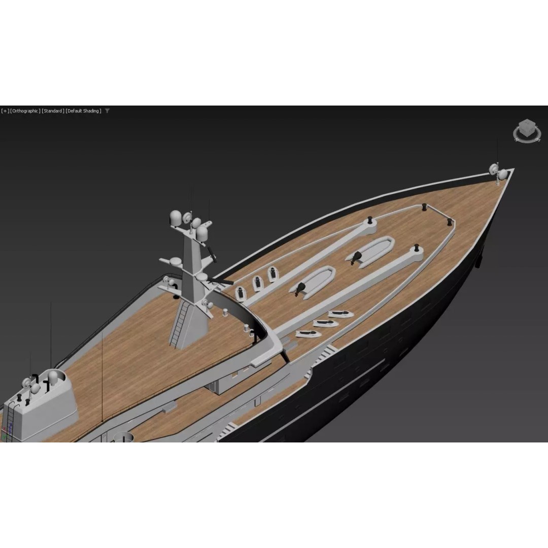 Explorer Superyacht 3D Model – Luxury Black Hull, PBR Textures, FBX