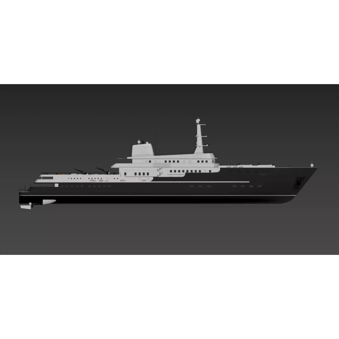 Explorer Superyacht 3D Model – Luxury Black Hull, PBR Textures, FBX - View 11