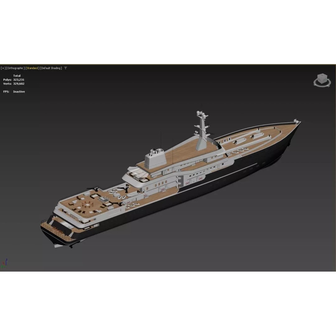 Explorer Superyacht 3D Model – Luxury Black Hull, PBR Textures, FBX - View 3
