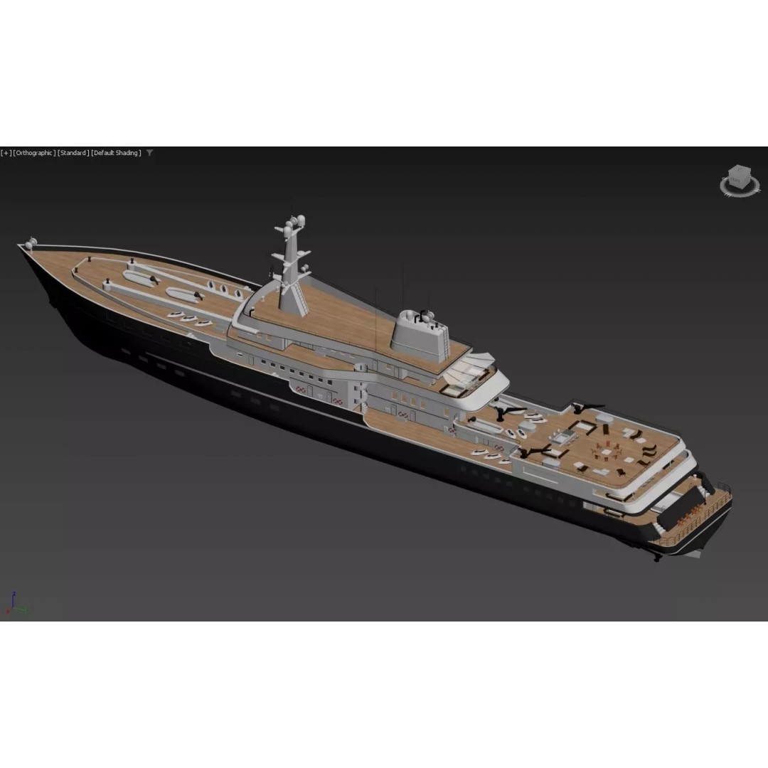 Explorer Superyacht 3D Model – Luxury Black Hull, PBR Textures, FBX - View 4