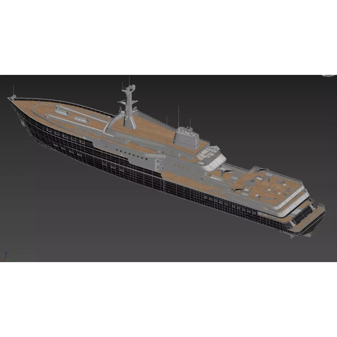 Explorer Superyacht 3D Model – Luxury Black Hull, PBR Textures, FBX - View 5