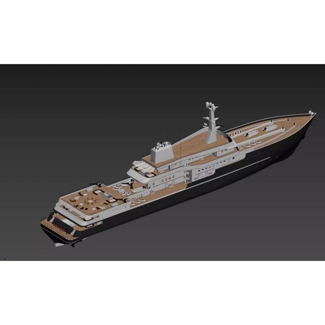 Explorer Superyacht 3D Model – Luxury Black Hull, PBR Textures, FBX - View 9