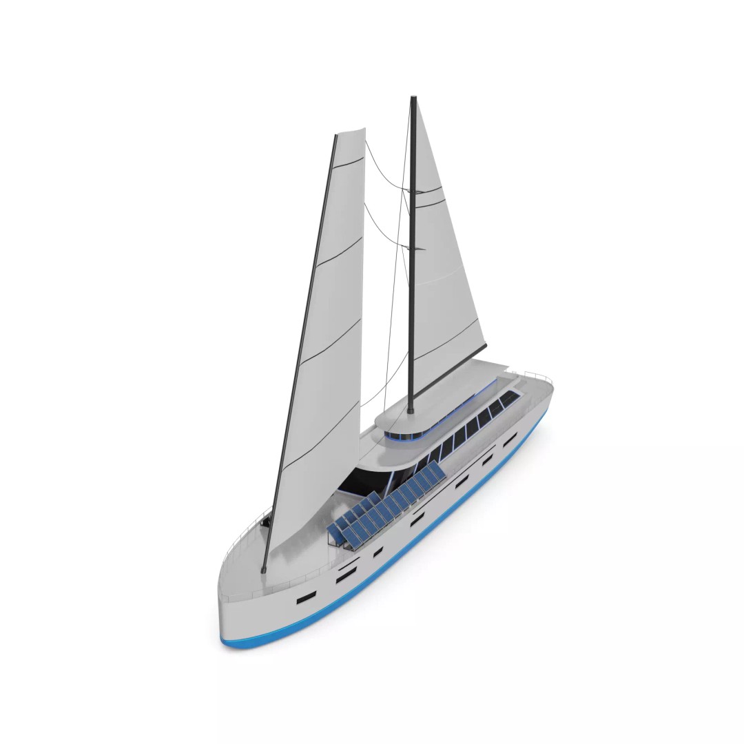 Electric Sailboat 3D Model – Low Poly Hybrid Watercraft, FBX