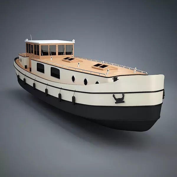 Dutch Barge Home 3D Model – Classic Watercraft, FBX, Game Ready - View 2