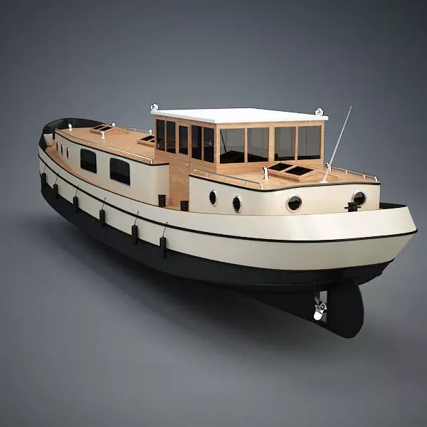 Dutch Barge Home 3D Model – Classic Watercraft, FBX, Game Ready - View 3