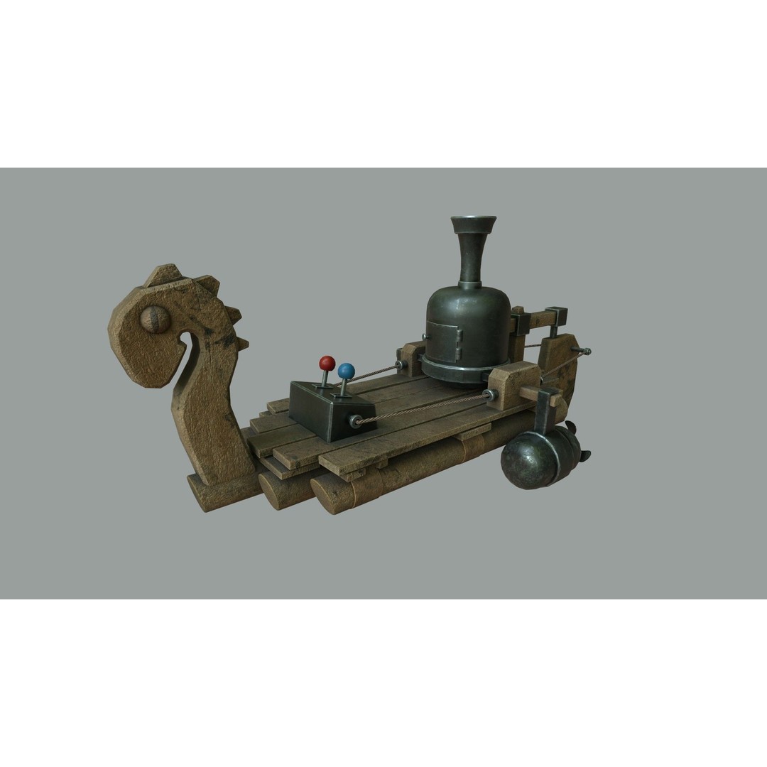 Fantasy Steampunk Dragon Raft 3D Model – Low Poly Game Asset, FBX - View 3