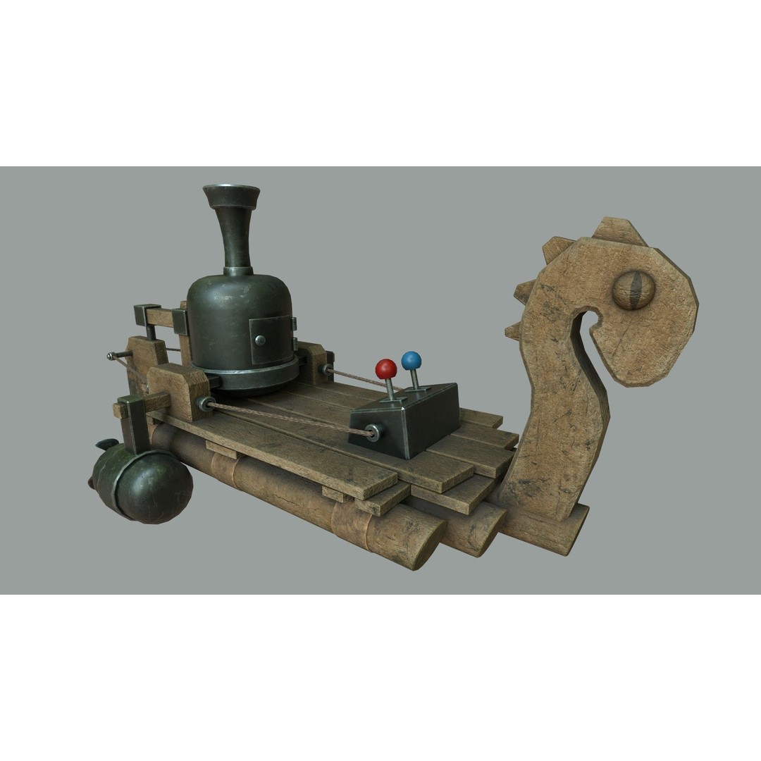 Fantasy Steampunk Dragon Raft 3D Model – Low Poly Game Asset, FBX - View 6