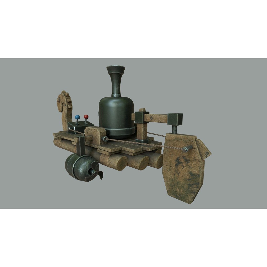 Fantasy Steampunk Dragon Raft 3D Model – Low Poly Game Asset, FBX - View 9