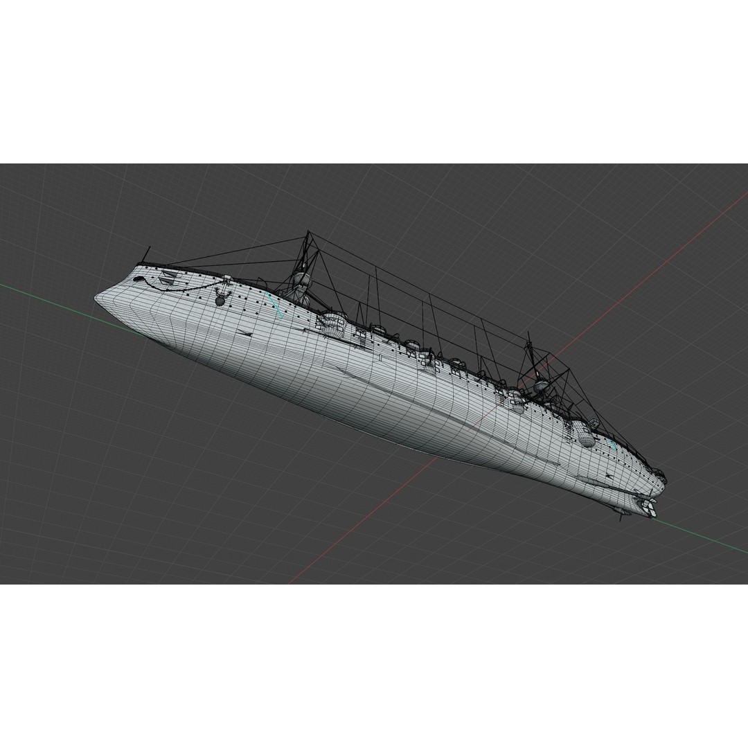HMS Powerful Class 3D Model – Historical Naval Cruiser, Blender, FBX, PBR