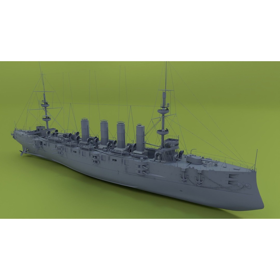 HMS Powerful Class 3D Model – Historical Naval Cruiser, Blender, FBX, PBR - View 10