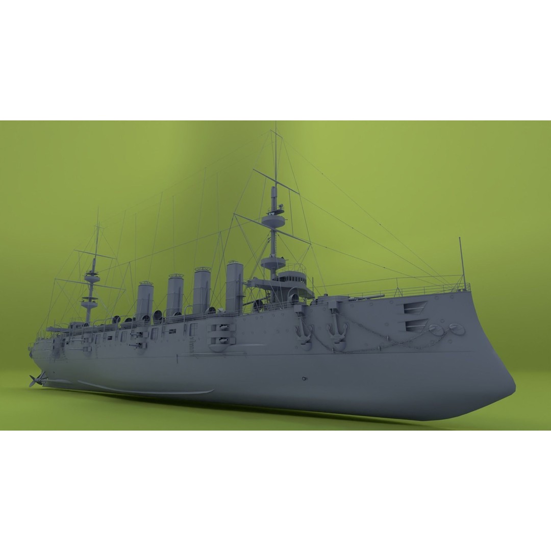 HMS Powerful Class 3D Model – Historical Naval Cruiser, Blender, FBX, PBR - View 13