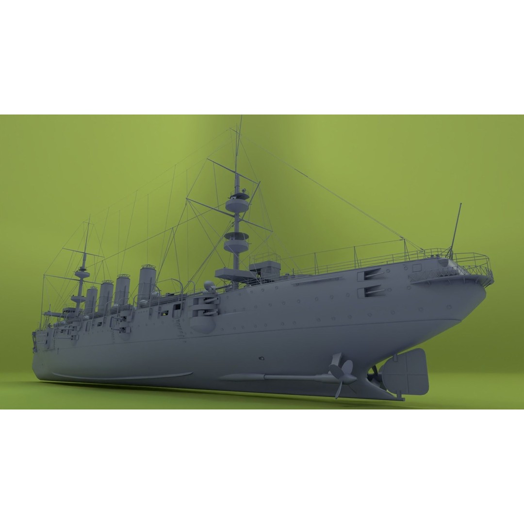 HMS Powerful Class 3D Model – Historical Naval Cruiser, Blender, FBX, PBR - View 14