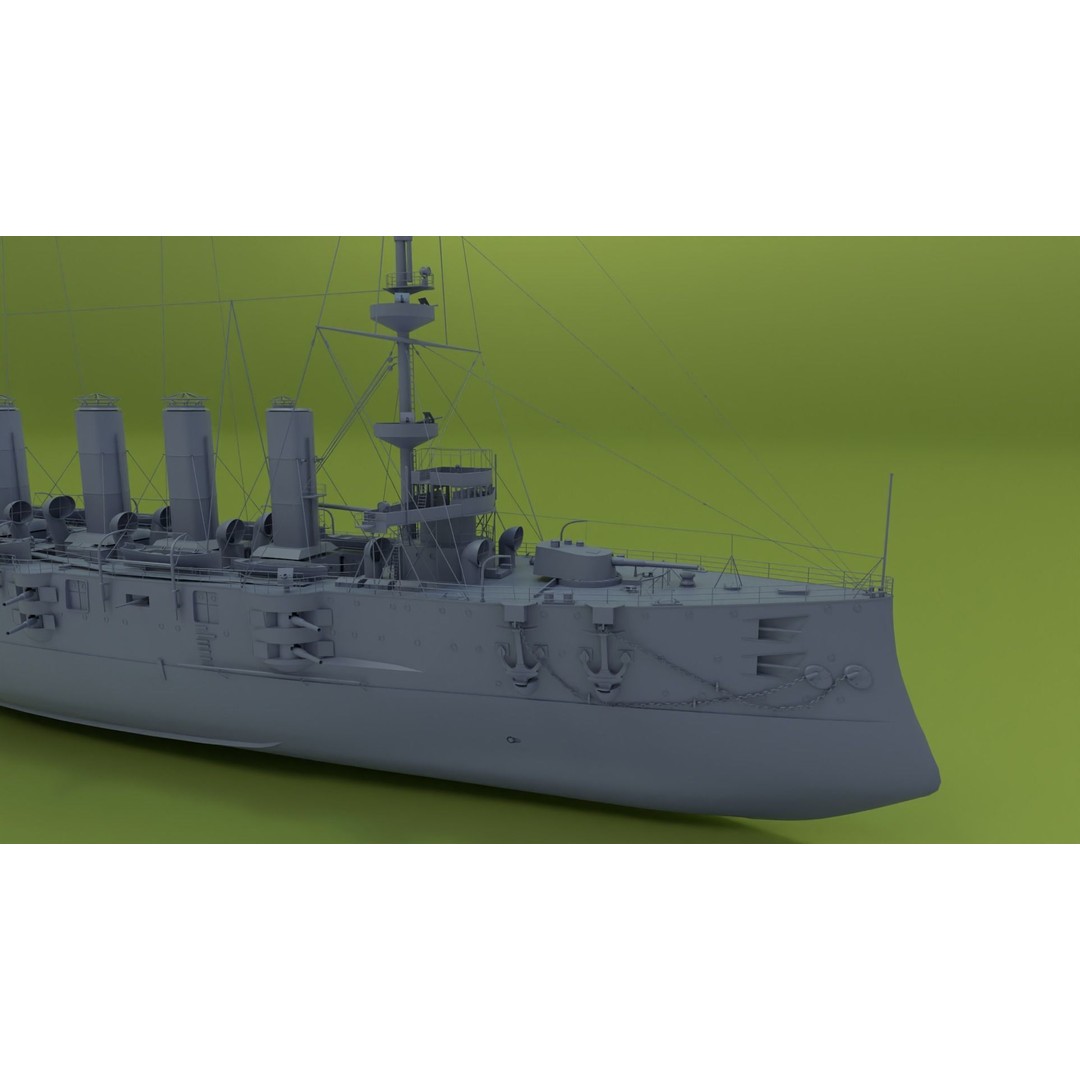 HMS Powerful Class 3D Model – Historical Naval Cruiser, Blender, FBX, PBR - View 16