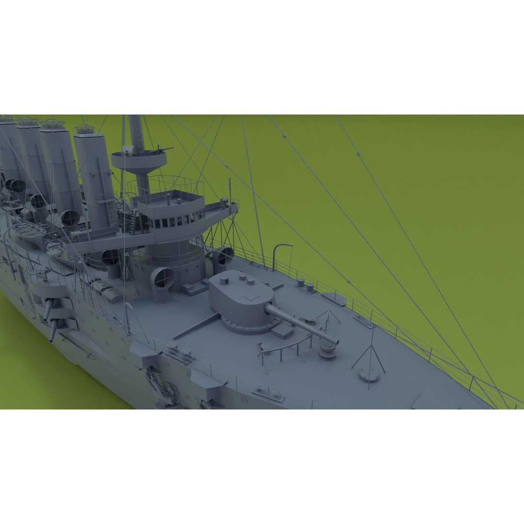 HMS Powerful Class 3D Model – Historical Naval Cruiser, Blender, FBX, PBR - View 17