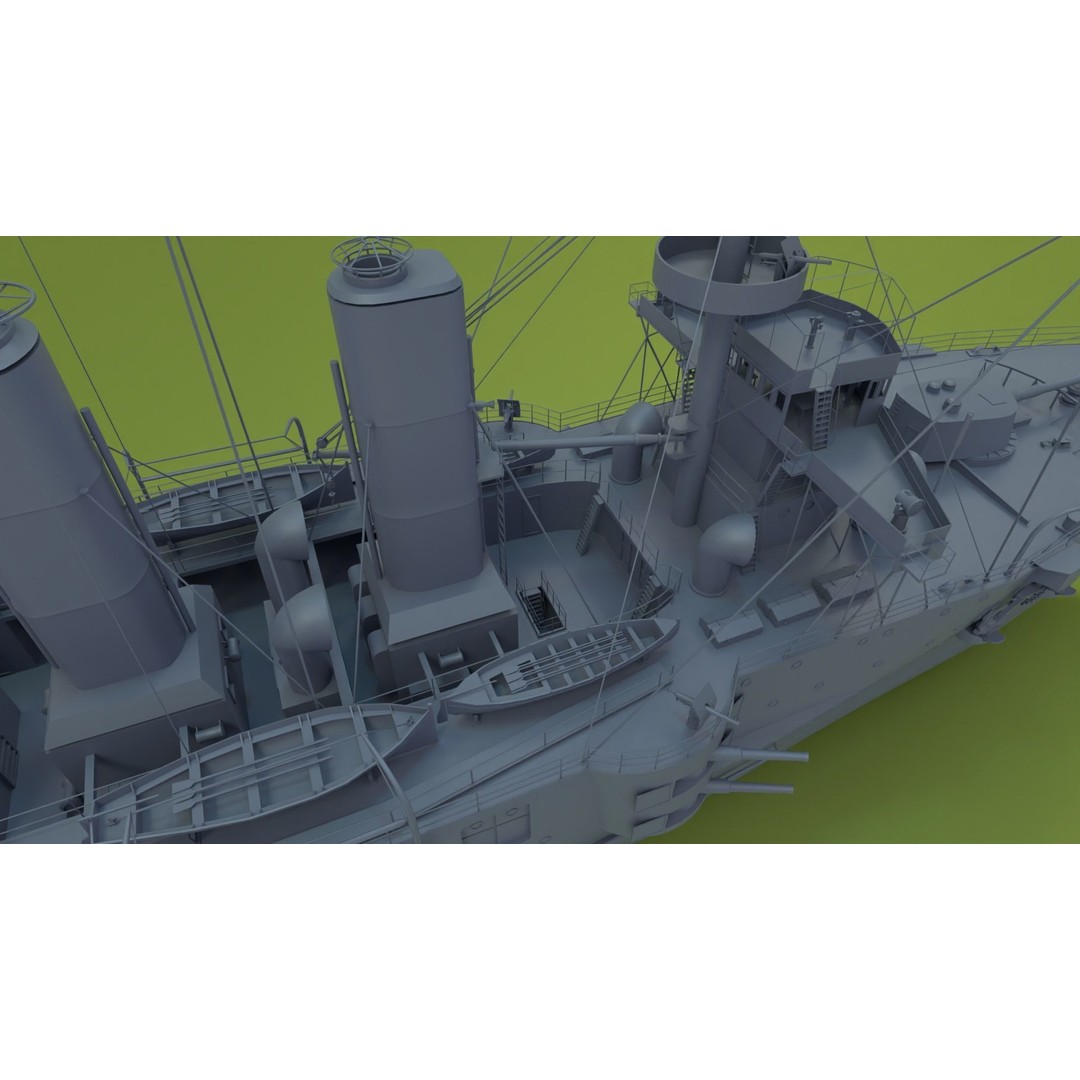 HMS Powerful Class 3D Model – Historical Naval Cruiser, Blender, FBX, PBR - View 18