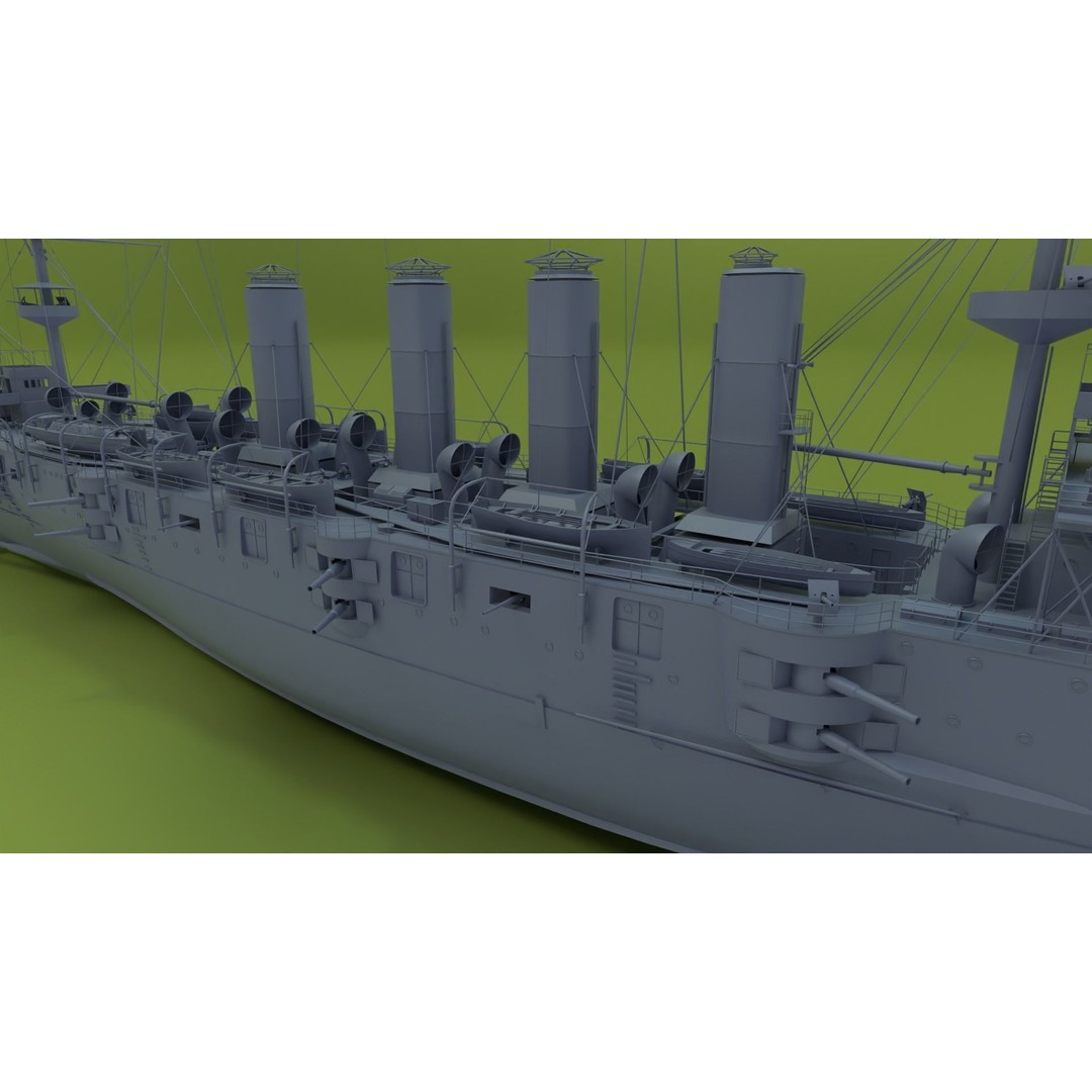 HMS Powerful Class 3D Model – Historical Naval Cruiser, Blender, FBX, PBR - View 19