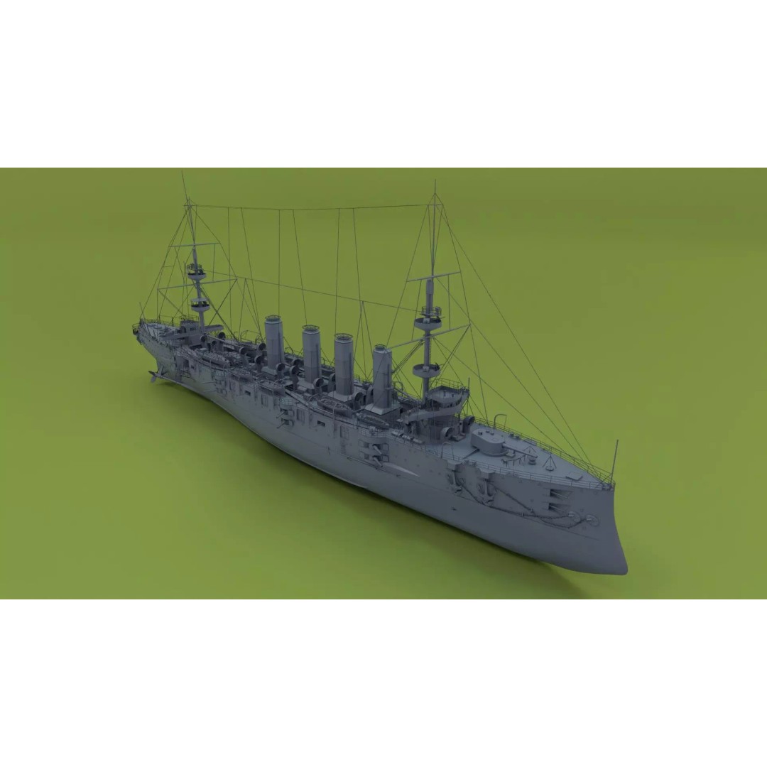 HMS Powerful Class 3D Model – Historical Naval Cruiser, Blender, FBX, PBR - View 2