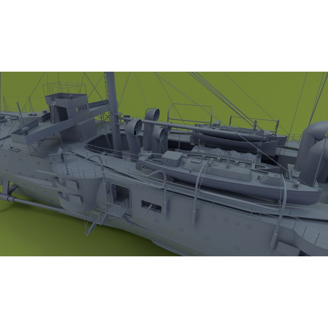 HMS Powerful Class 3D Model – Historical Naval Cruiser, Blender, FBX, PBR - View 20