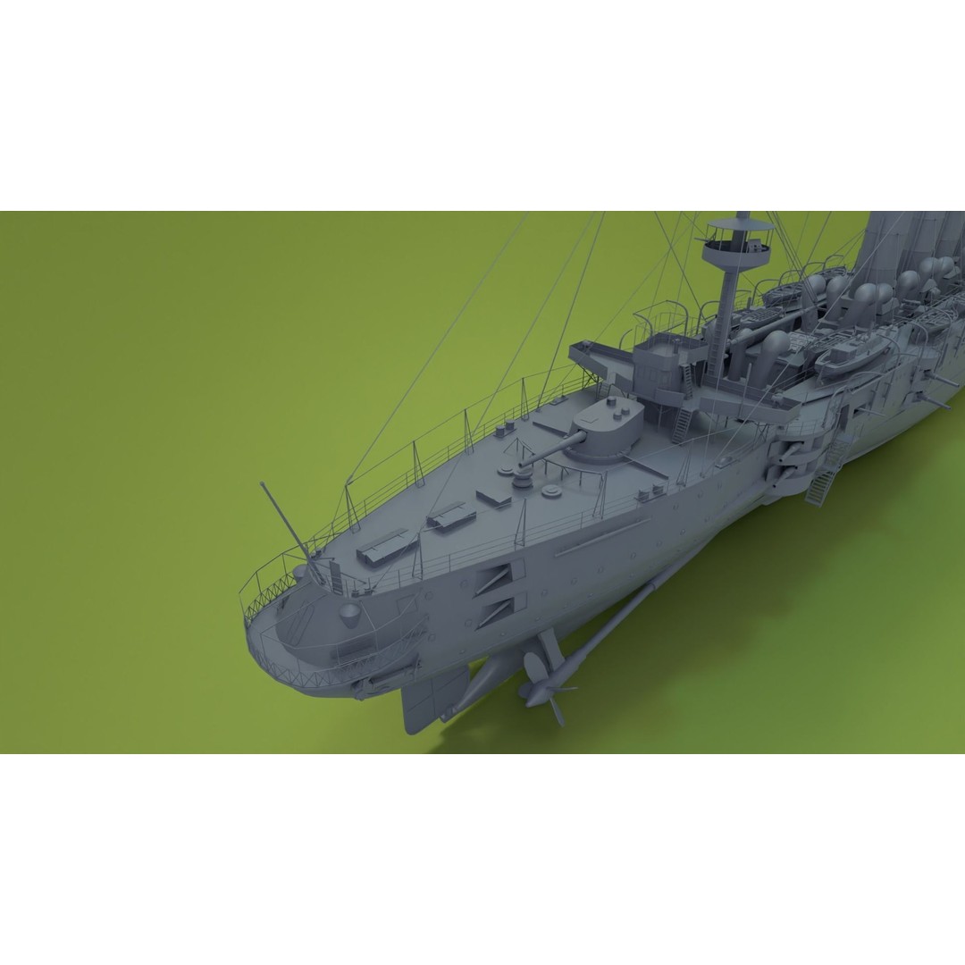 HMS Powerful Class 3D Model – Historical Naval Cruiser, Blender, FBX, PBR - View 21