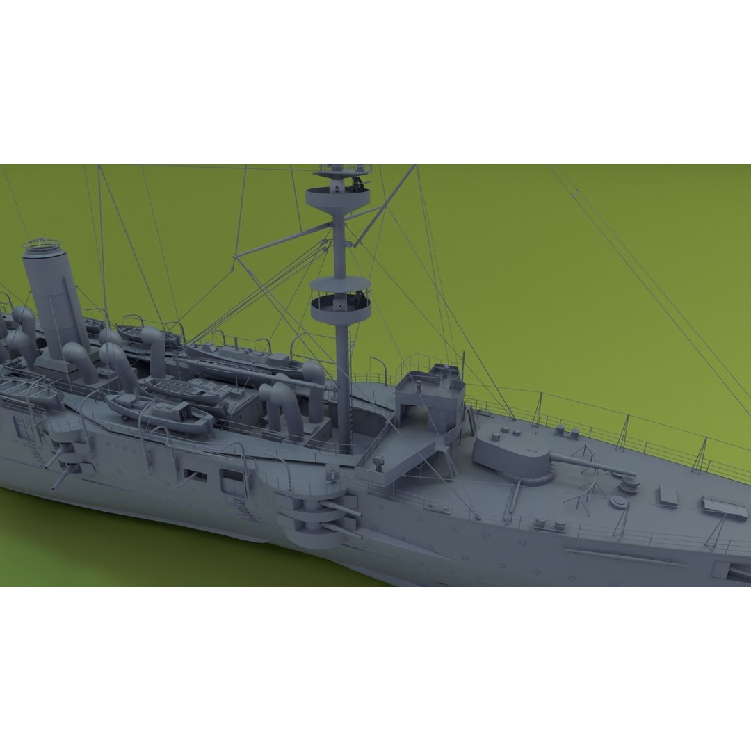 HMS Powerful Class 3D Model – Historical Naval Cruiser, Blender, FBX, PBR - View 22