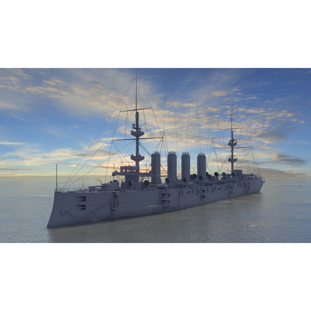 HMS Powerful Class 3D Model – Historical Naval Cruiser, Blender, FBX, PBR - View 3