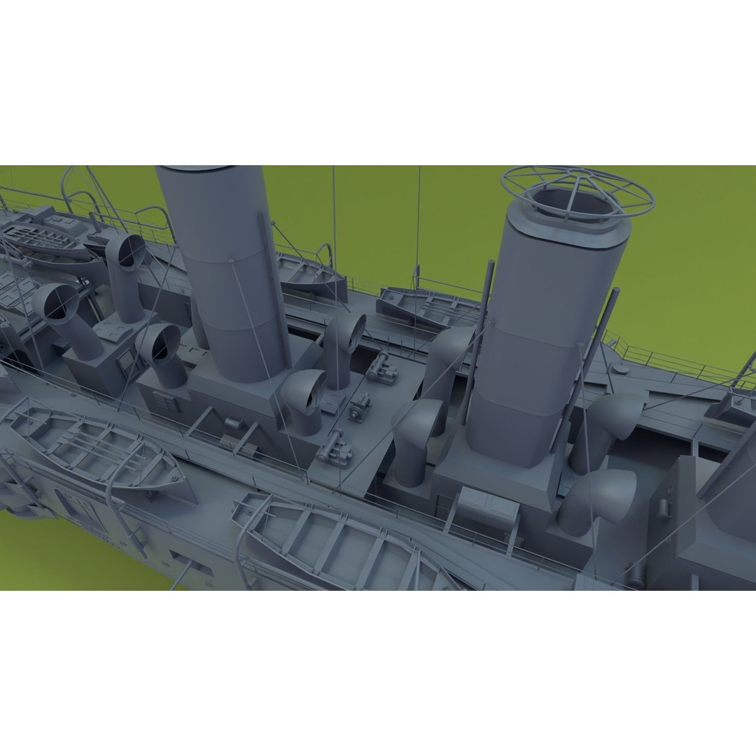 HMS Powerful Class 3D Model – Historical Naval Cruiser, Blender, FBX, PBR - View 30