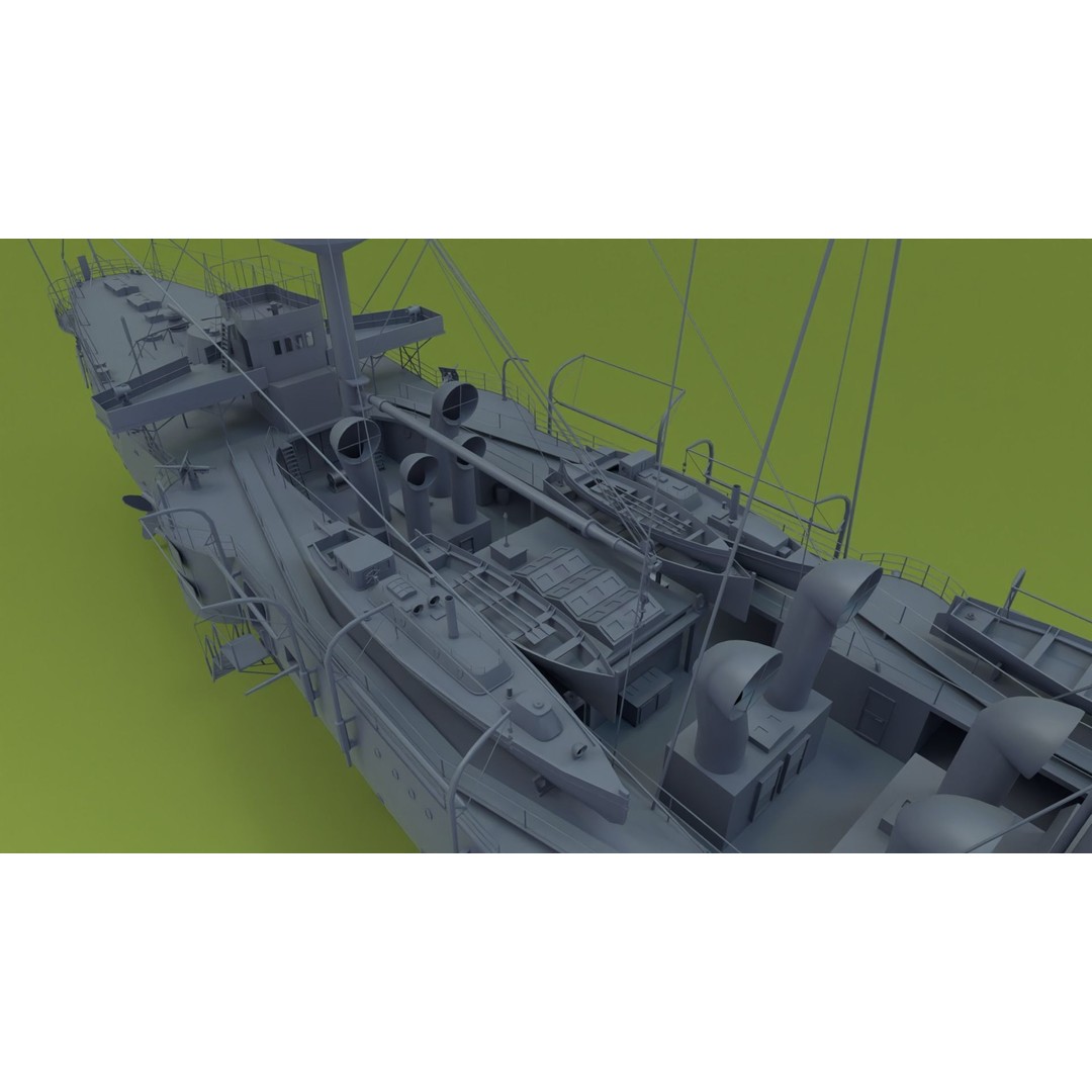 HMS Powerful Class 3D Model – Historical Naval Cruiser, Blender, FBX, PBR - View 31