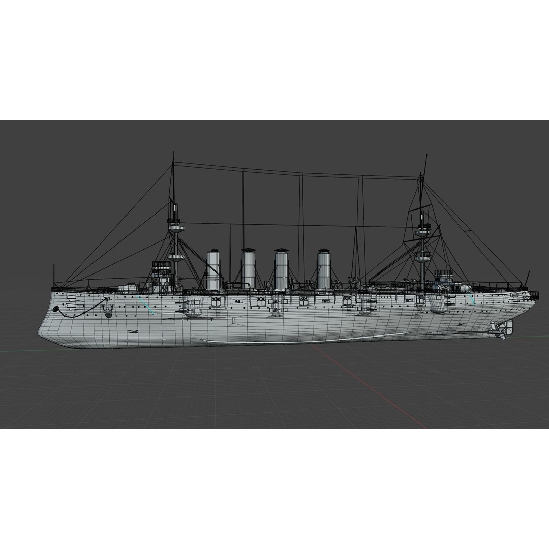 HMS Powerful Class 3D Model – Historical Naval Cruiser, Blender, FBX, PBR - View 32