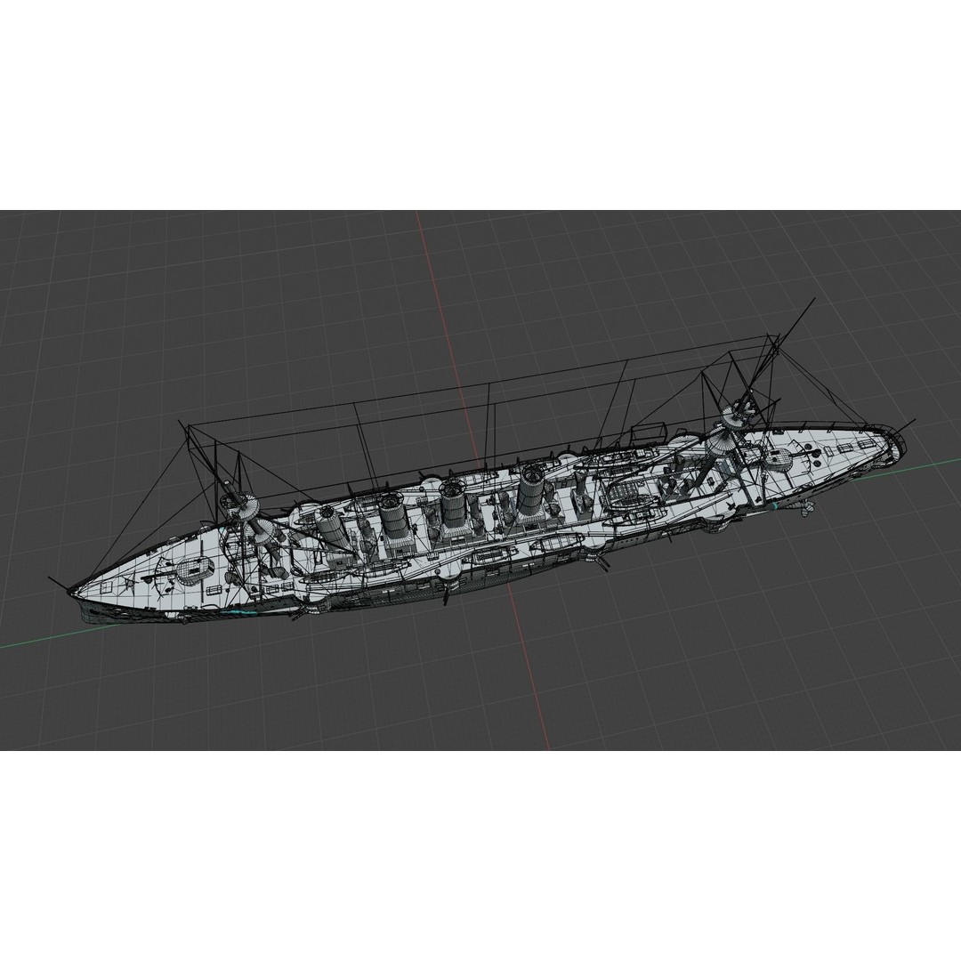HMS Powerful Class 3D Model – Historical Naval Cruiser, Blender, FBX, PBR - View 33