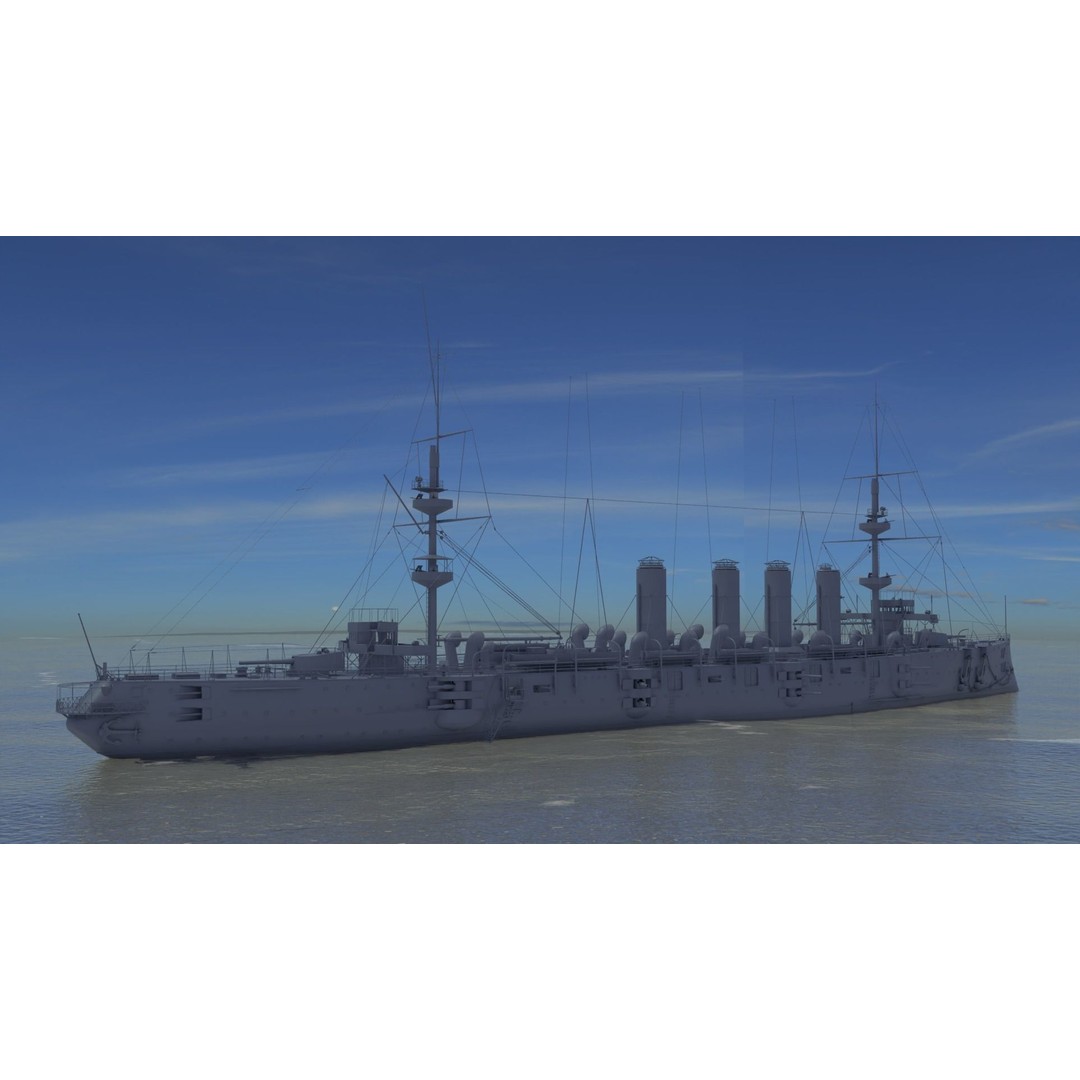 HMS Powerful Class 3D Model – Historical Naval Cruiser, Blender, FBX, PBR - View 4