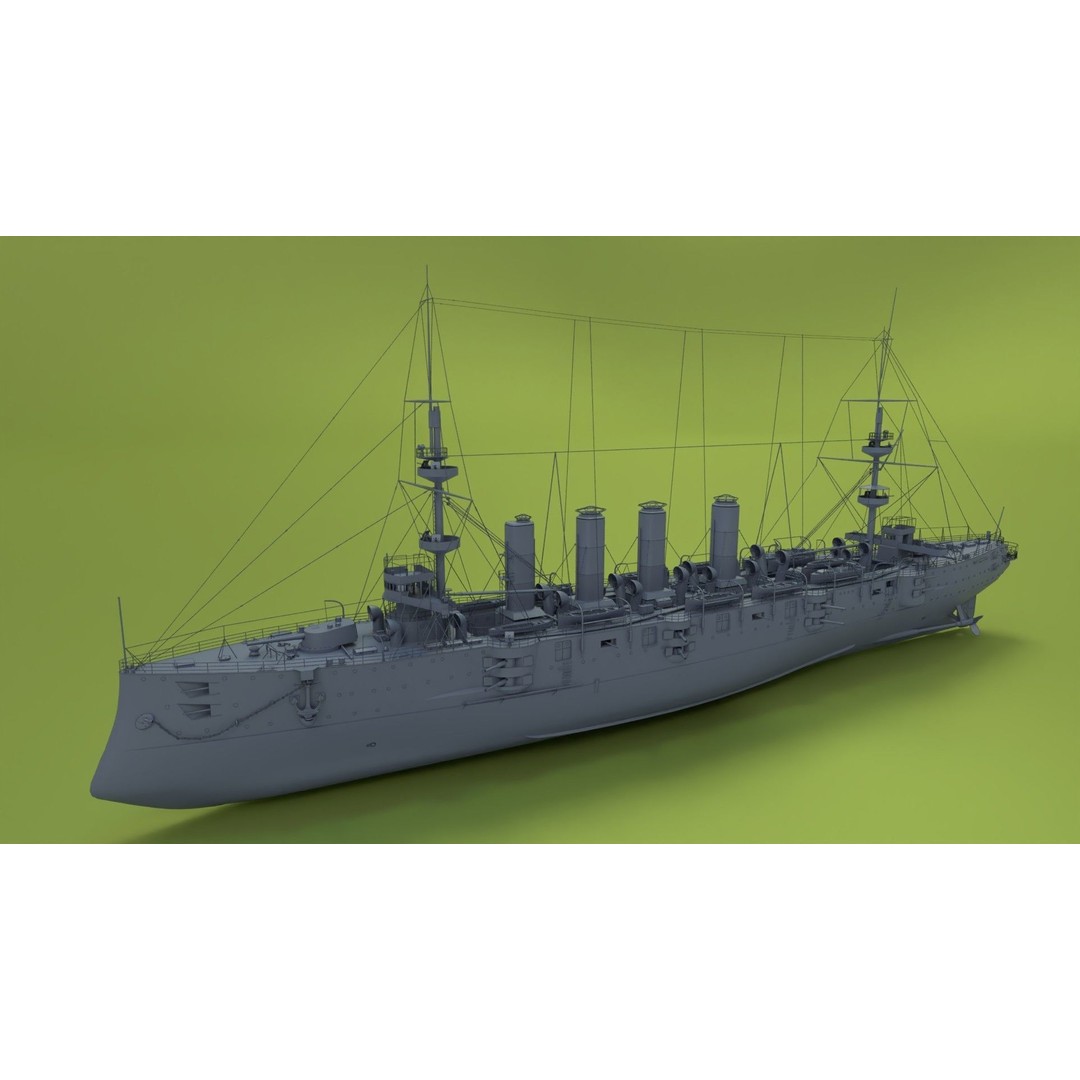 HMS Powerful Class 3D Model – Historical Naval Cruiser, Blender, FBX, PBR - View 5