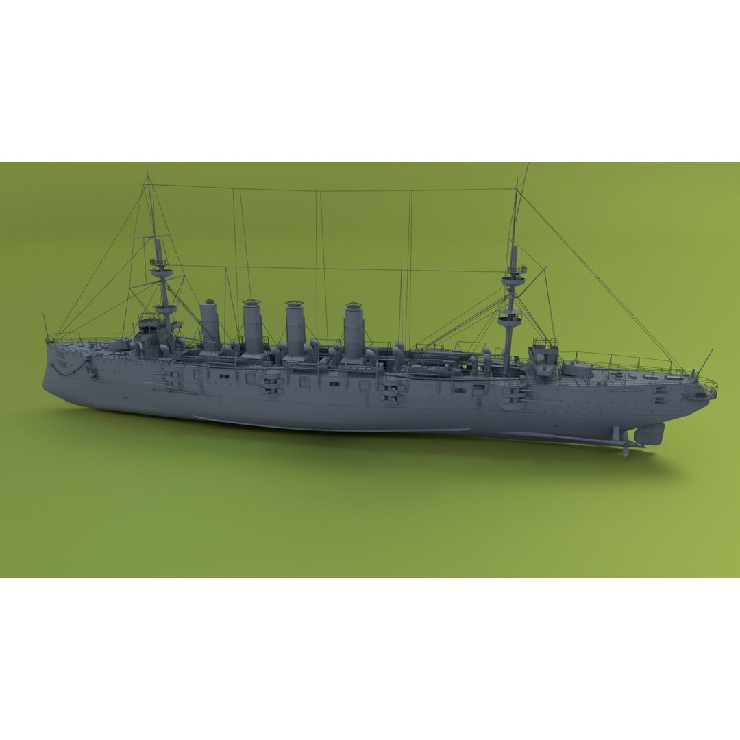 HMS Powerful Class 3D Model – Historical Naval Cruiser, Blender, FBX, PBR - View 6