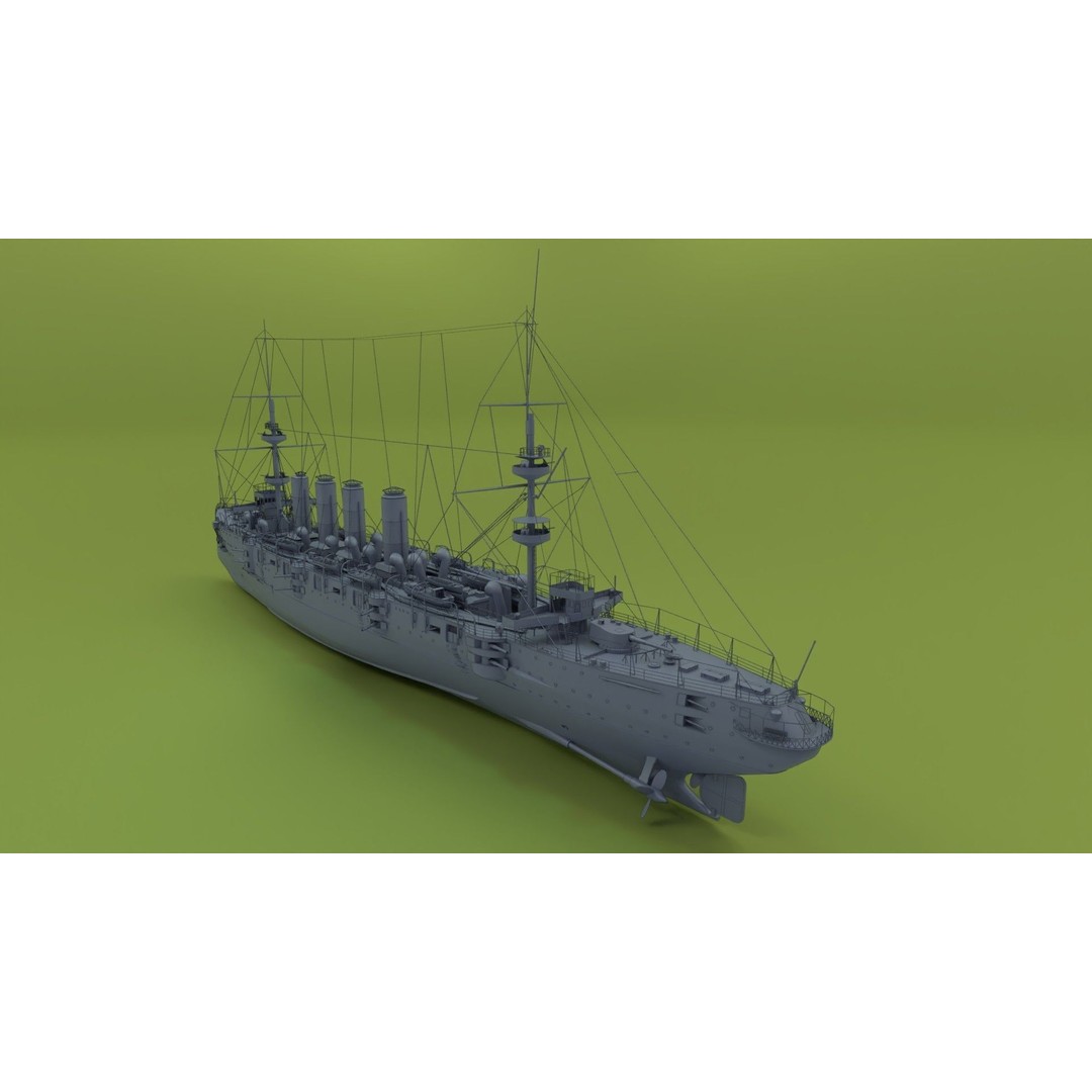 HMS Powerful Class 3D Model – Historical Naval Cruiser, Blender, FBX, PBR - View 7